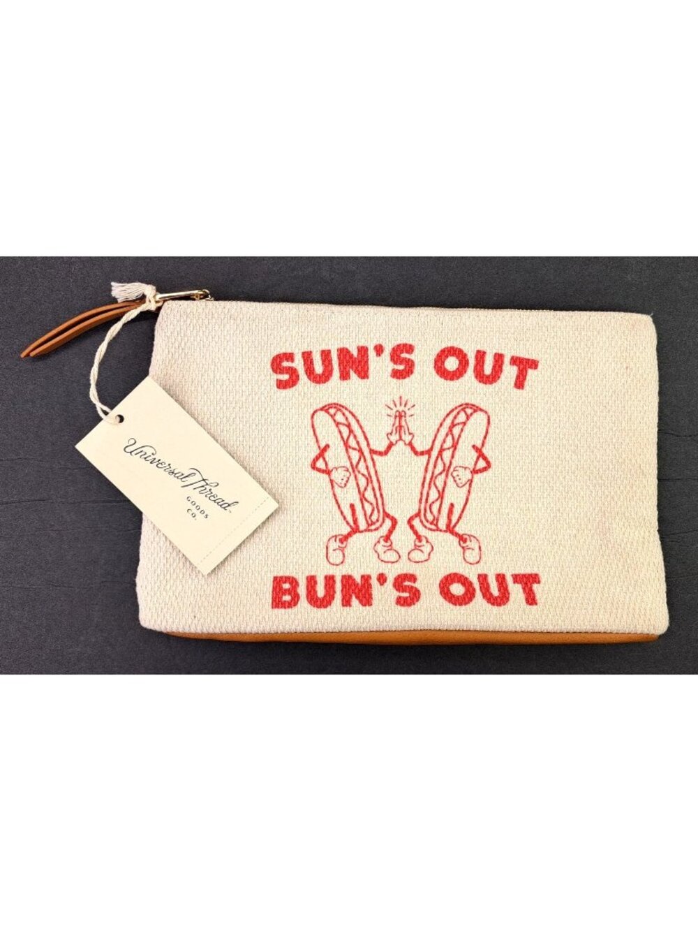 Universal Thread Sun's Out Bun's Out Hot Dog Zipper Pouch Cosmetic Bag Purse New